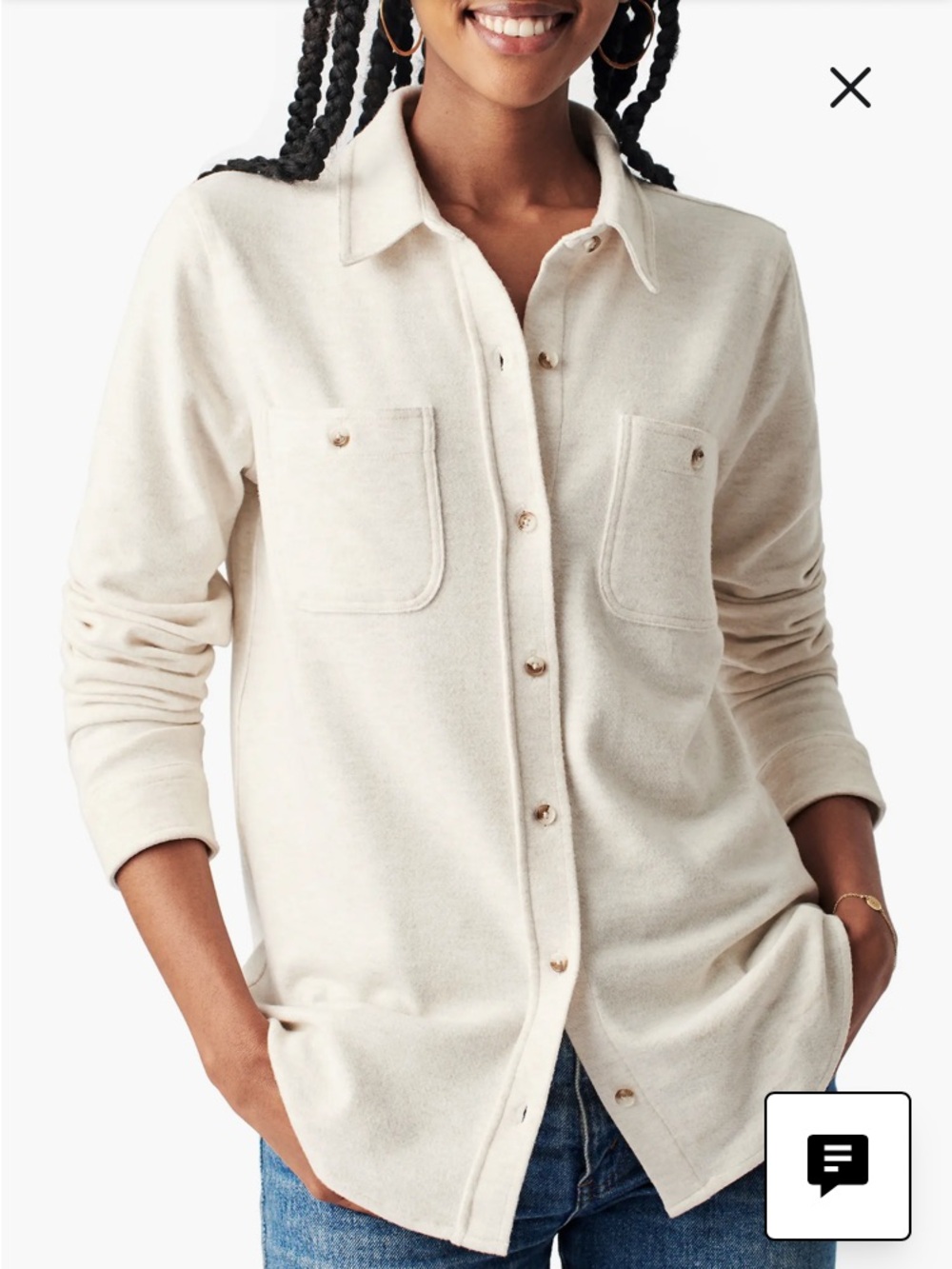 Faherty Legend Knit Sweater Shirt Long Sleeve Button Up Pockets Cream Women's M